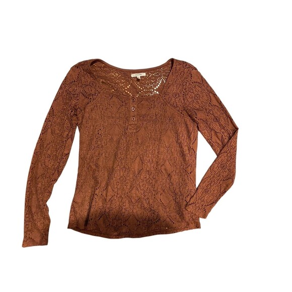 Womens Lace Henley Top Size M Brown Romantic Boho Forest Fairy Dark Coquette Y2K - Picture 9 of 12